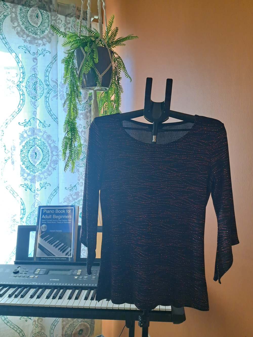 Sparkle Wave Long-Sleeve Knit Dress - Black